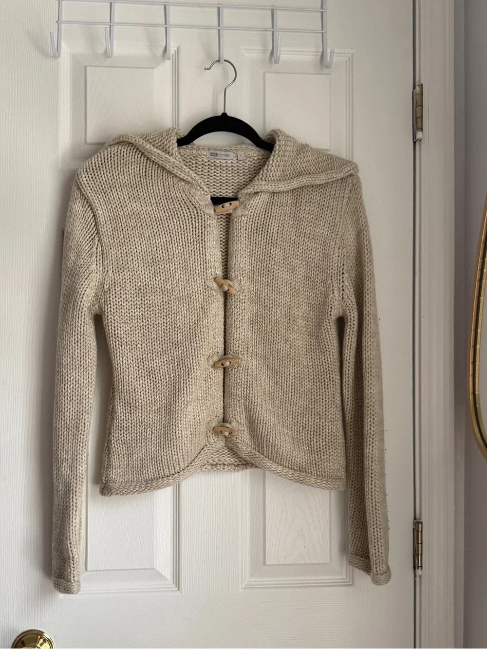 Michael Kors Cream Chunky Knit Cardigan Streetwear Layering Sweater Size L